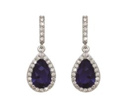 Tipperary Crystal Silver Pear Shape Earrings - Blue